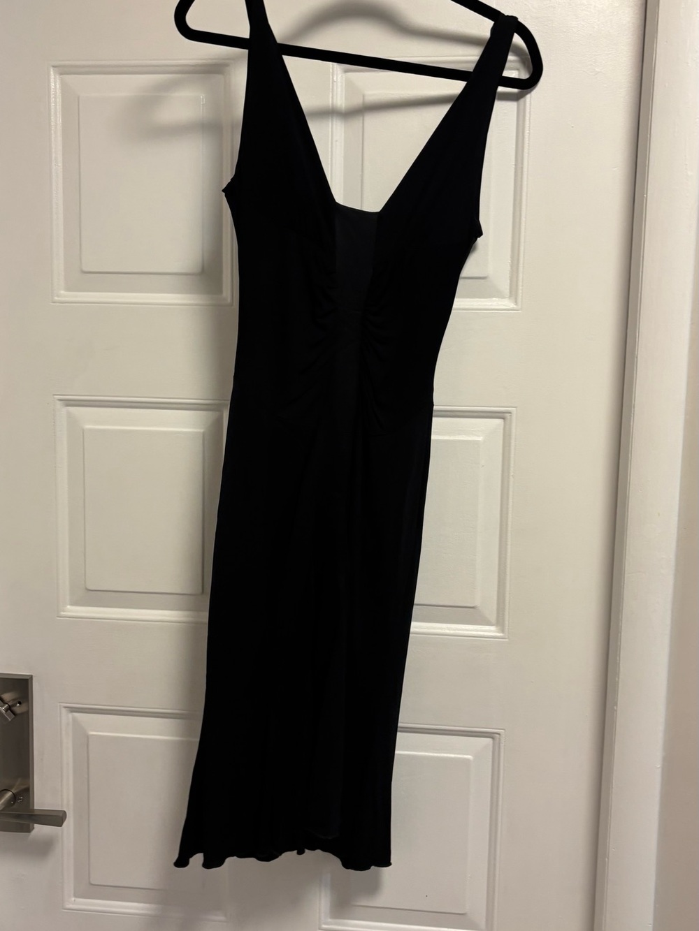 bebe Black Midi Slip Dress with V-Neck